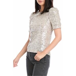 FIFTEEN TWENTY sequin puff sleeve top in champagne